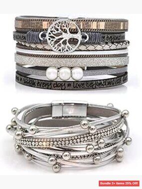 Leopard Multilayer Leather Bracelet Set with Magnetic Clasps